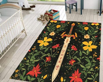 Zelda Sword Rug: Retro Game Room Decor (19.7x27.5 inch)