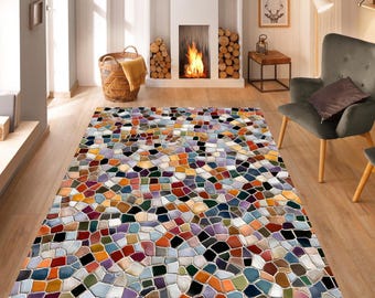 Mosaic Rug, Colorful Stone Design, Modern Home Decor