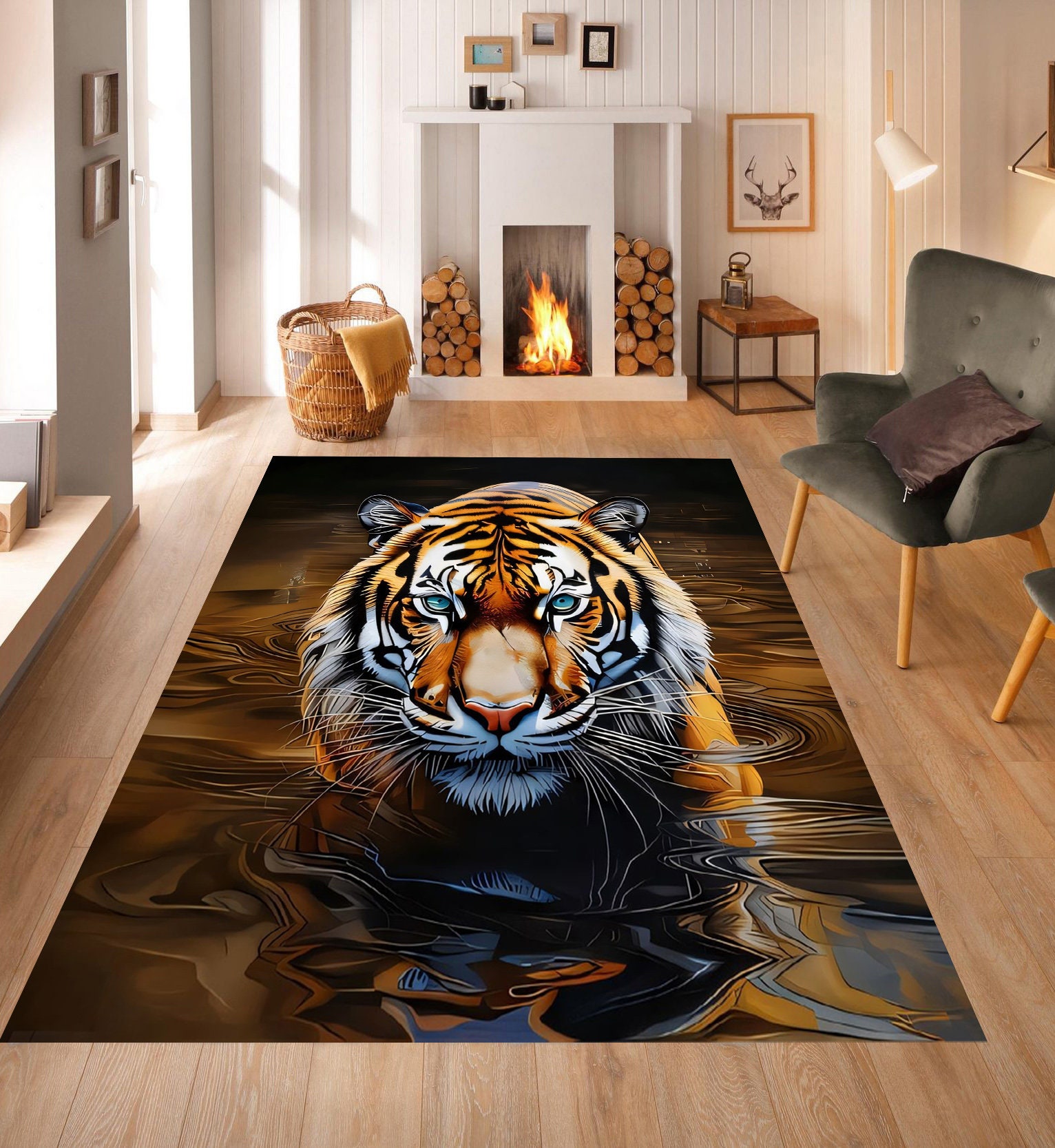 3D Tiger Rug: Realistic Animal Theme, Boys Room Decor