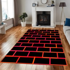 Brick Pattern Rug: Black & Red Stone Design, Balcony Decor