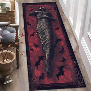 Runner Rug, Gothic Rug, Bat Themed Rug, Mummy Themed Rug, Horror Rug, Skull Rug, Modern Rug, Living Room, Home Decor, Gift For Him Her,Decor