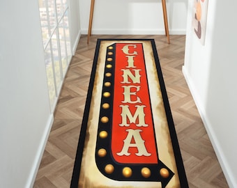 Runner Rug, Cinema Text Rug, Movie Room Decor, Movie Rug, Cinema Decor, Modern Area Rug, Living Room, Gift For Him Her, Personalized Gift