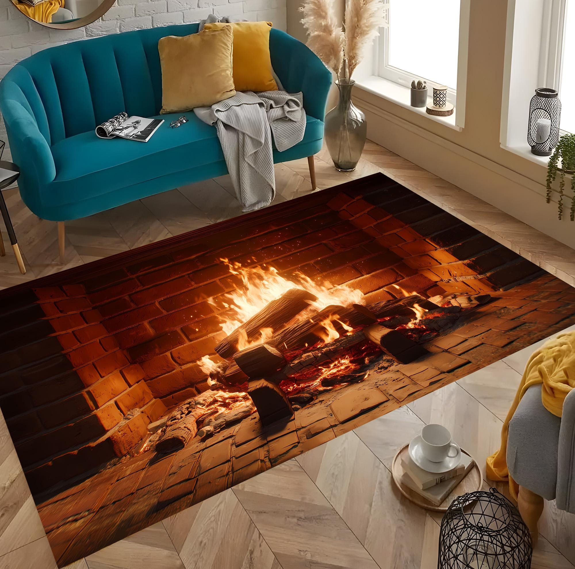 3D Fireplace Rug: Flame-themed Winter Decor - Etsy