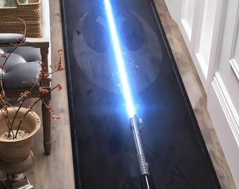 Alfombra de corredor con sables de luz: decoración para habitación de niño inspirada en Star Wars