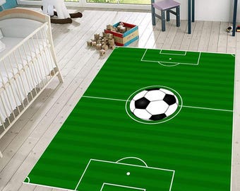 Alfombra de campo de fútbol: decoración para habitación infantil con estampado de césped verde