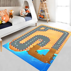 3D Racetrack Rug: Kids Car Play Mat, Boys Room Decor