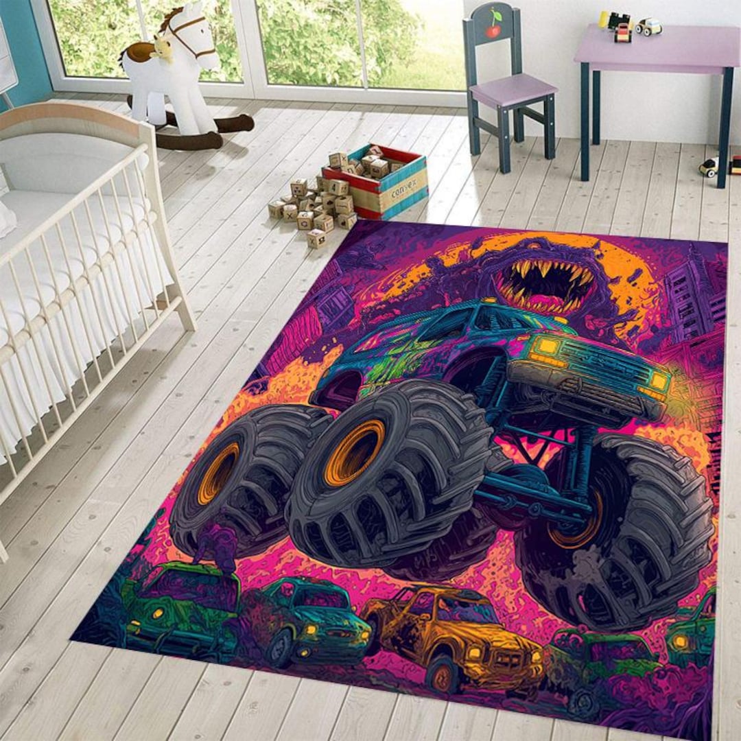 Monster Truck Kids Rug, Race Car Playroom Decor (19.7x27.5 Inch