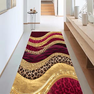 Runner Rug, Burgundy Rug, Leopard Pattern Rug, Luxury Rug, Shining Rug, Colorful Rug, Kitchen Rug, Cool Rug, Modern Home Decor, Gift Rug