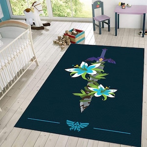 Zelda Rug, Retro Game Rug, Legend Of Zelda, Game Mat, Boys Room Decor, Kids Room, Kids Decor, Gift For Him Her, Birthday Gift, Game Room Rug