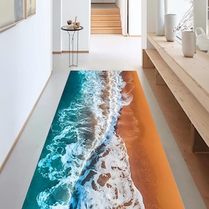 Tapis de course de plage : mer limpide, thème marin d&#39;été