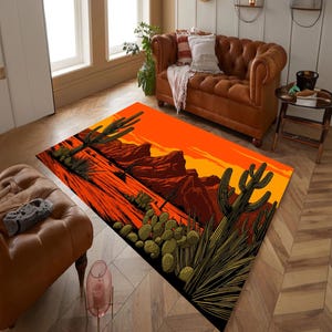 Desert Landscape Rug: Southwest Cactus Sunset Design