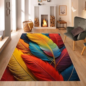 Tapis en plumes colorées : tapis tendance moderne