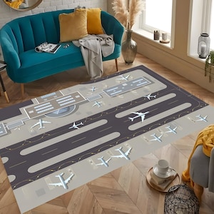 Airport Runway Rug: Kids Play Mat, Plane Decor