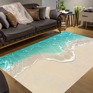Tapis maison de plage : motif eau de mer claire, coton tissé