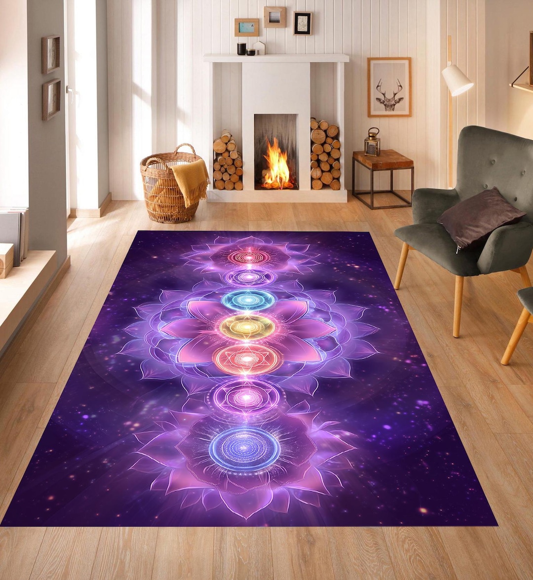Chakra Yoga Rug, Mandala Meditation Mat, Washable Purple Rug - Etsy