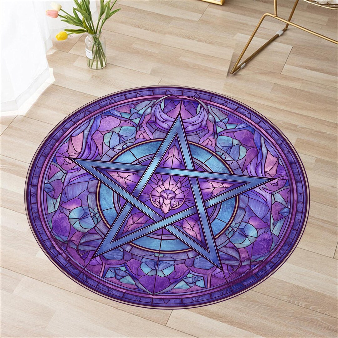 Pentagram Rug Design Round Pentagram Rug, Mystic Satanic Art, Purple Blue Ritual Decor - Etsy