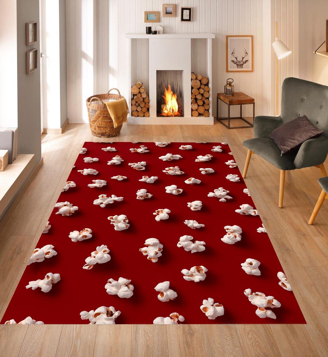 First Popcorn Machine Rug Popcorn Rug, Movie Room Decor, Red Washable Rug - Etsy