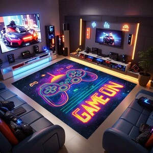 Neon Retro Spelkontrollmatta, Spelrumsinredning, Tvättbar Bomulls Gamermatta