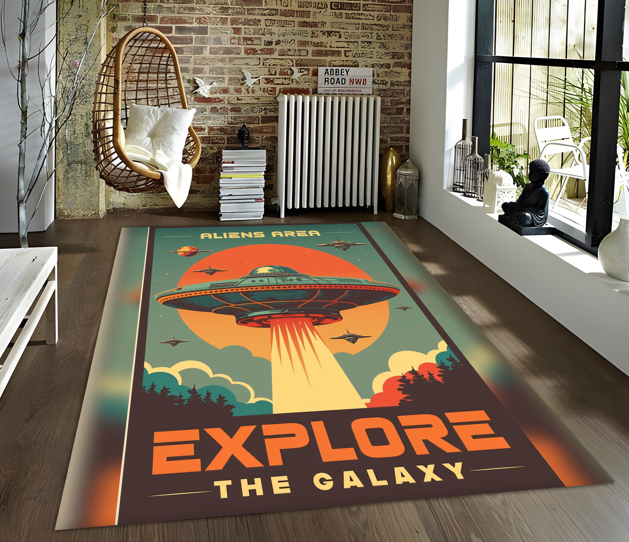 UFO Area Rug: Retro Alien Spaceship Decor, Kids Room - Etsy