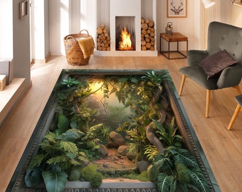 3D Terrarium Rug: Forest Herb Design, Living Room Decor