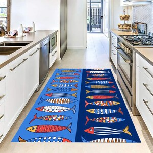 Fish Themed Rug, Kitchen Decor Rug, Colorful Fish, Animal Themed Rug ...