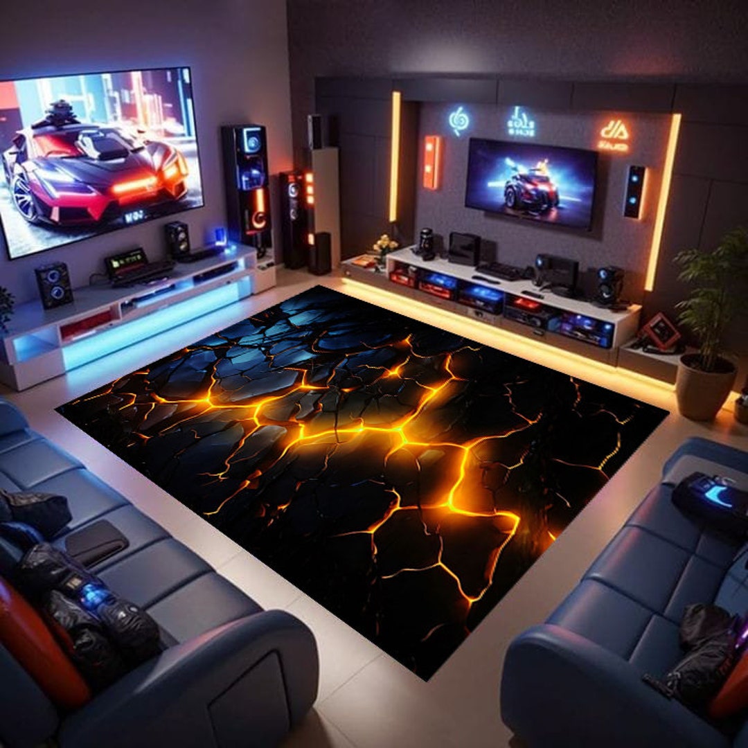 Fire Rugs Night Game Rug, Gamer Rug, 3D Fire Rug, Neon Game Rug, Neon Look Rug, Shining ...