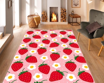 Strawberry Patterned Rug: Kids Room Decor, Daisy Rug