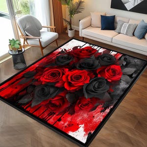 Red Or Roses Area Rugs Red Black Rose, Rose Themed Rug, Flowers Rug, for Living Room, Bedroom ...