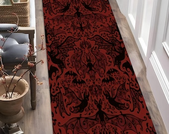 Runner Rug, Gothic Decor Rug, Bat Rug, Gothic Pattern, Living Room, Office Rug, Modern Area Rug, Home Decor, Balcony Rug, Gift For Him Her