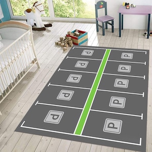駐車場用ラグ、駐車場用ラグ、ゲームマット、ゲームルーム用ラグ、子供部屋用ラグ、男性へのギフト、誕生日プレゼント、幼稚園用ラグ、グレーカラーラグ、パーソナライズ