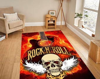 Rock'n Roll Skull Guitar Rug: Music Room Decor