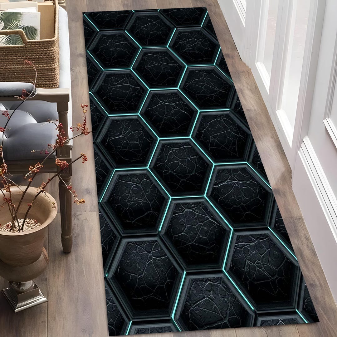 3d Pattern Runner Rug Hexagon Pattern Runner Rug, Modern Gamer Room Decor, Washable Office ...
