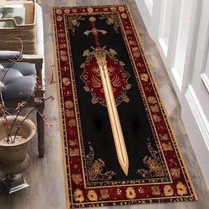 Runner Rug, Zelda Rug, Retro Game Rug, Legend Of Zelda, Game Mat, Boys Room Decor, Sword Rug, Knight Rug, Gift For Him Her, Birthday Gift