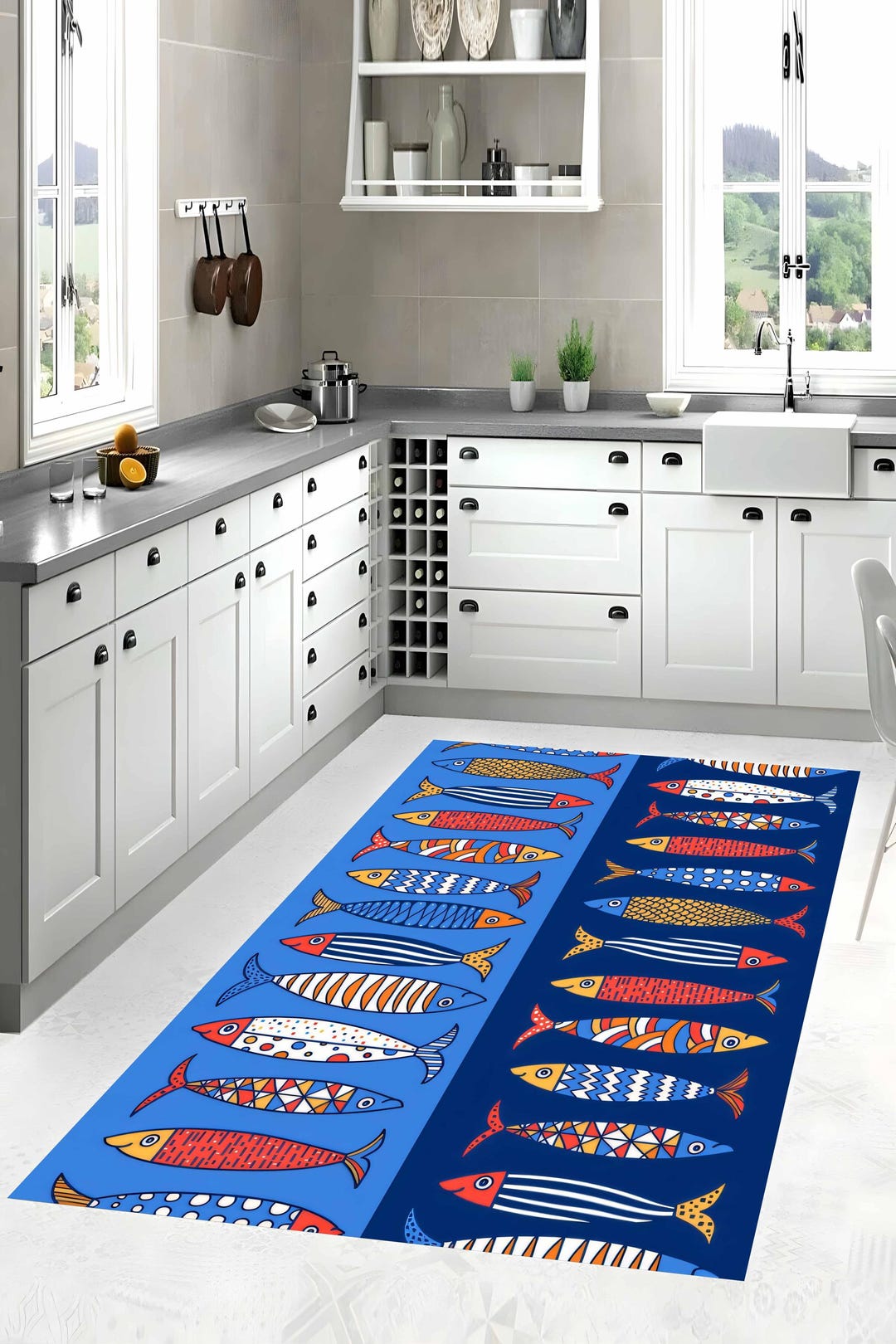Fish Themed Rug, Kitchen Decor Rug, Colorful Fish, Animal Themed Rug ...