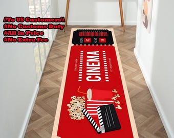 Alfombra con forma de entrada de cine, decoración retro para sala de cine