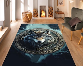 3D Wikinger Wolf Teppich: Skandinavische Mythologie, Modernes Dekor