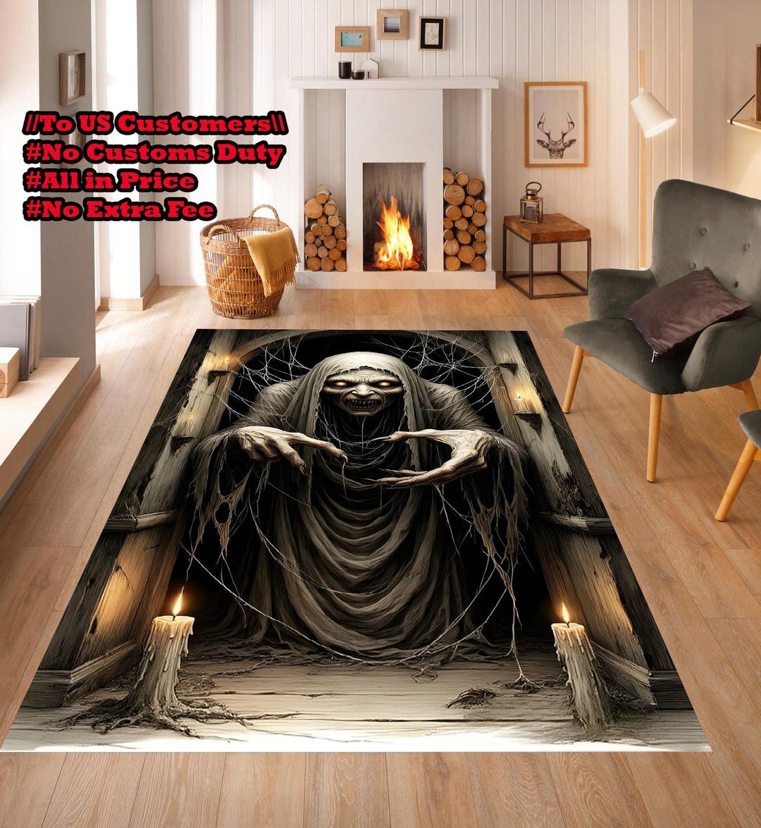 Large Spooky Rug 3D Witch Horror Rug: Halloween Decor, Gothic Spider Web Design - Etsy