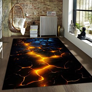 Fire Rugs Night Game Rug, Gamer Rug, 3D Fire Rug, Neon Game Rug, Neon Look Rug, Shining ...