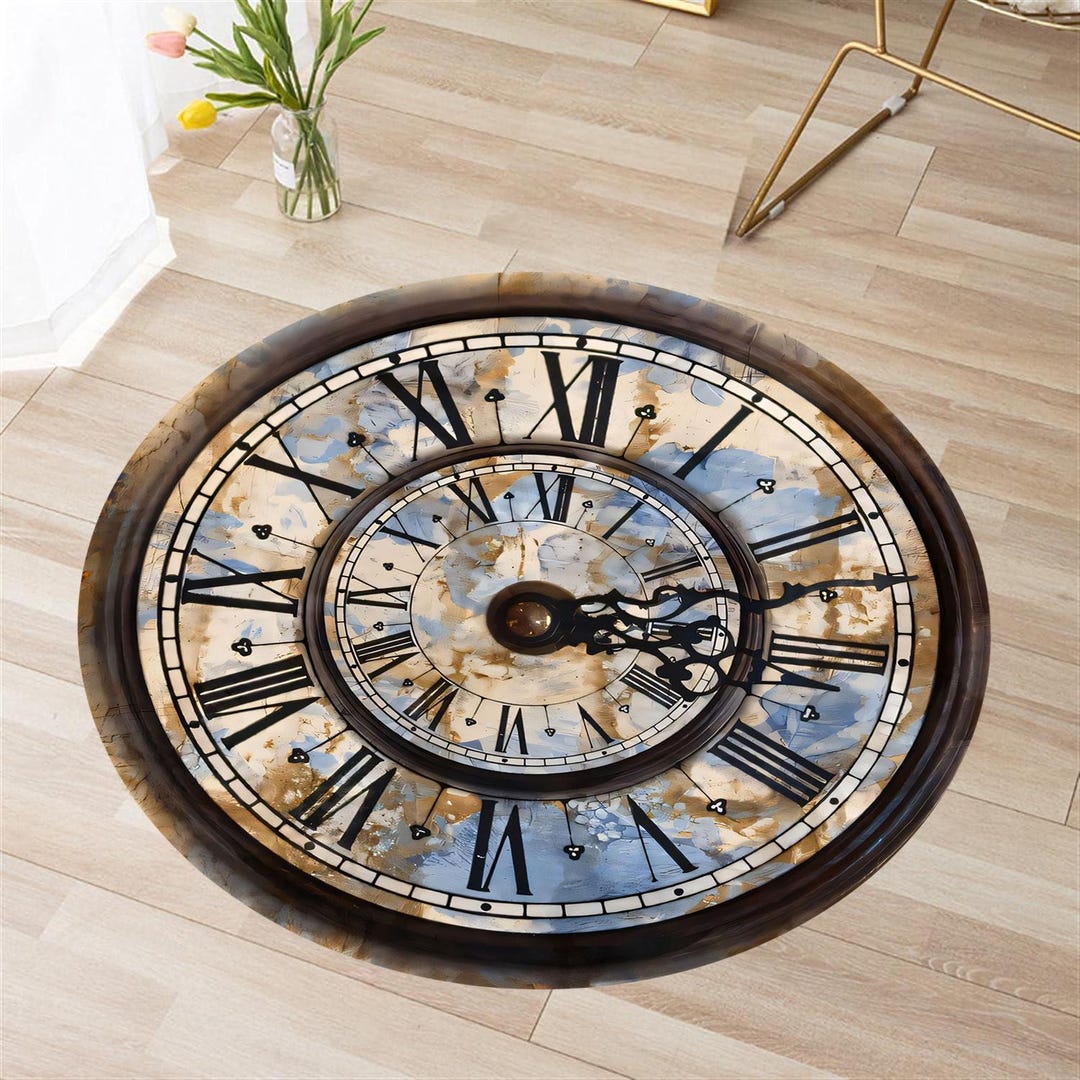 Clock Decor Round Rug: Modern Office or Living Room Rug - Etsy