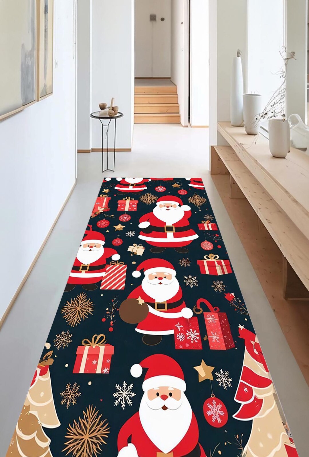Runner Rug, Santa Claus Rug, Christmas Themed Rug, Snowflake Pattern ...