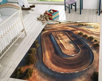 3D Racetrack Rug: Kids Car Play Mat, Boys Room Decor