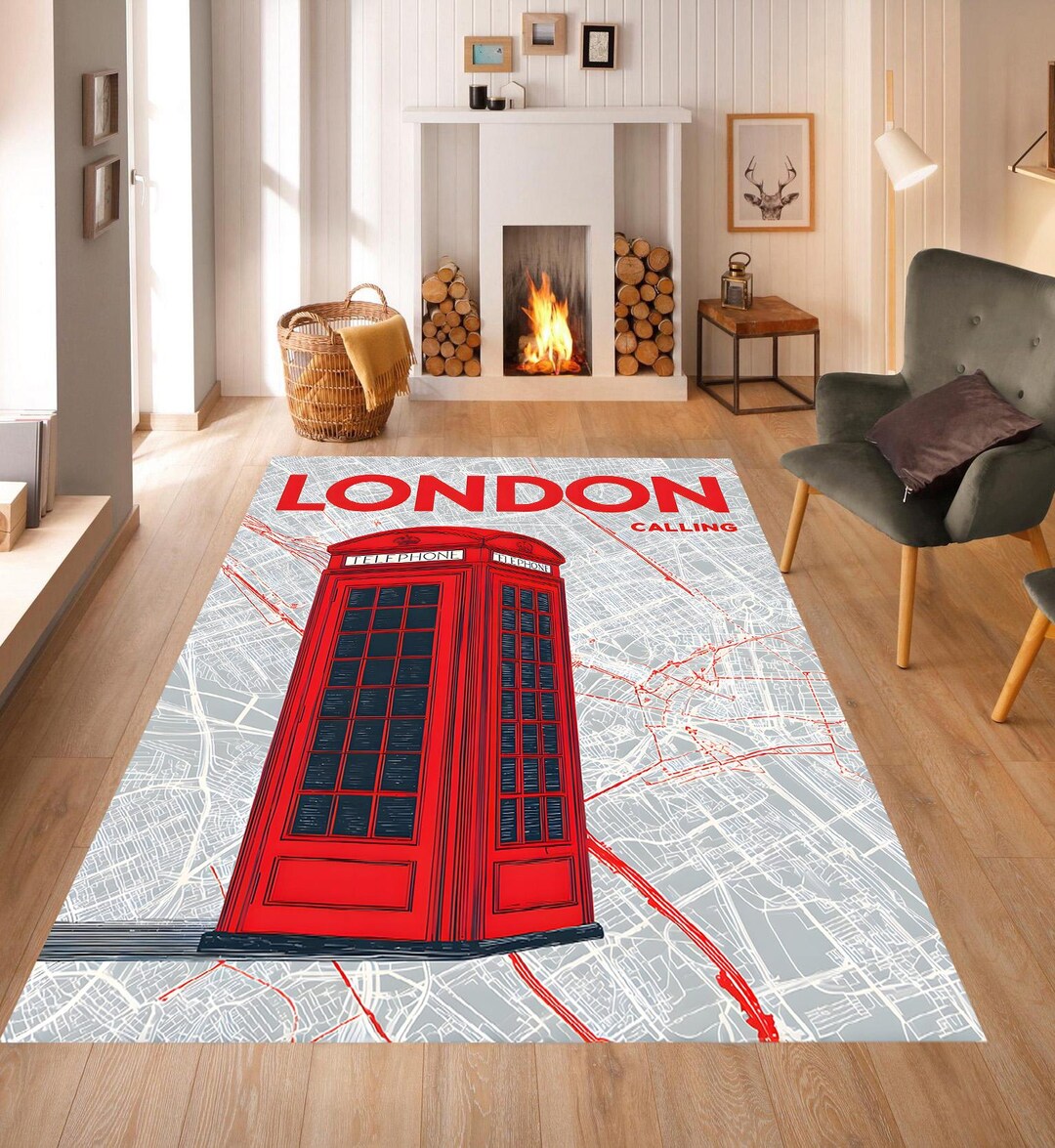 Telephone Rug London Telephone Box Rug: City View Cotton Woven Entry Rug - Etsy