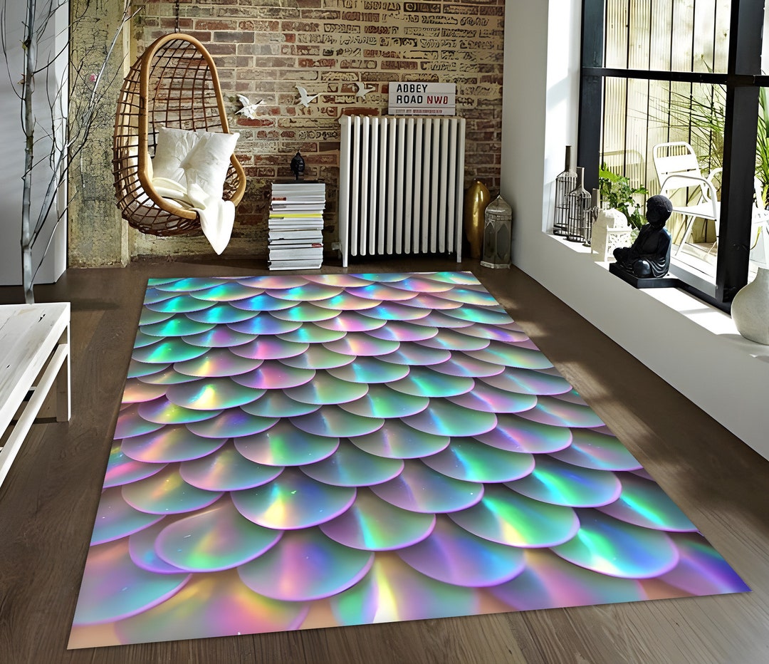 Mermaid Stamp Rug, Fish Scale Rug, Pearl Colored, Gift for Him Her ...