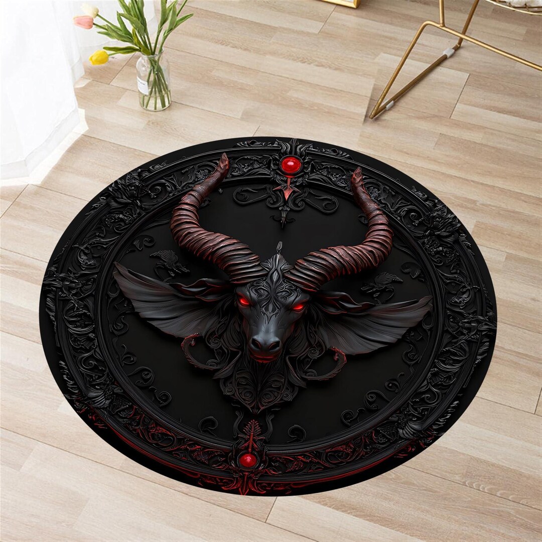 Round Rug, 3D Baphomet Rug, Baphomet Decor Rug, Satanism Decor Rug ...