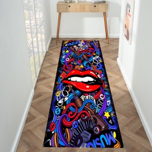 Alfombra de corredor, alfombra de arte pop, alfombra de decoración musical, alfombra de piano, alfombra de estrellas, alfombra de arte musical, regalo de cumpleaños, regalo para él y ella, alfombra de área moderna, decoración del hogar