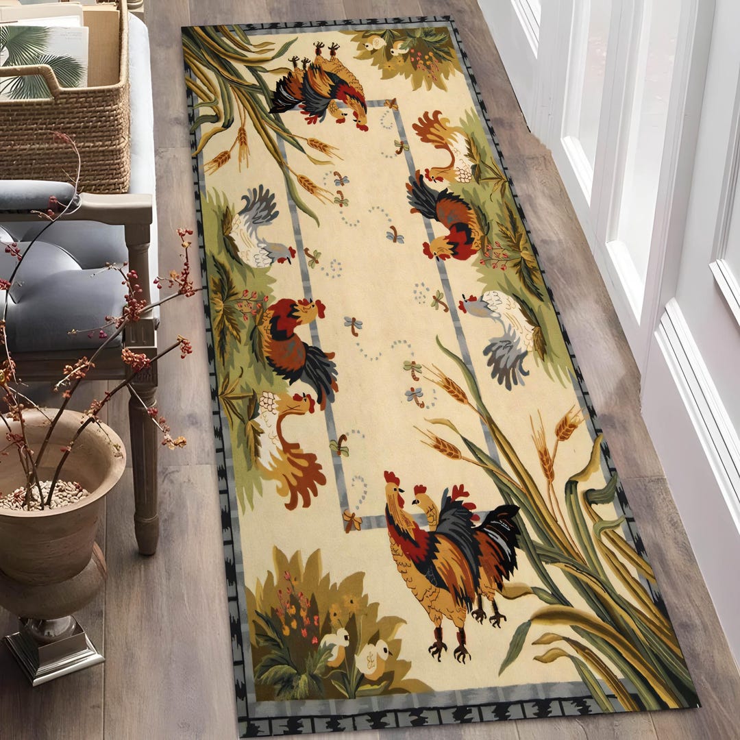 Chicken Kitchen Rug Chicken Kitchen Runner Rug: Washable Cotton Woven Animal Theme - Etsy