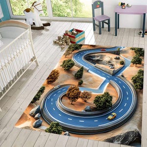 Tapijt racebaan, verkeerskleed, 3D-racebaan, autospeelkleed, kinderkamermat, wegtapijt, baankleed, babykamertapijt, verjaardagscadeau, decoratie jongens