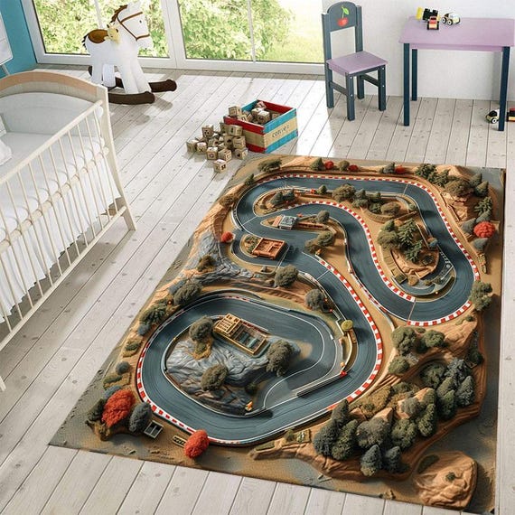 Racetrack Rug Traffic Rug 3D Race Track Car Play Mat Kids Room Mat Road Rug Track Rug Baby Room Rug Birthday Gift Boys Room Decor Etsy