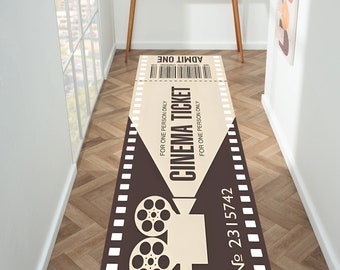 Runner Rug, Cinema Ticket Rug, Retro Cinema Rug, Movie Room Rug, Cinema Decor, Gift For Him Her, Birthday Gift, Boys Room, Housewarming Gift