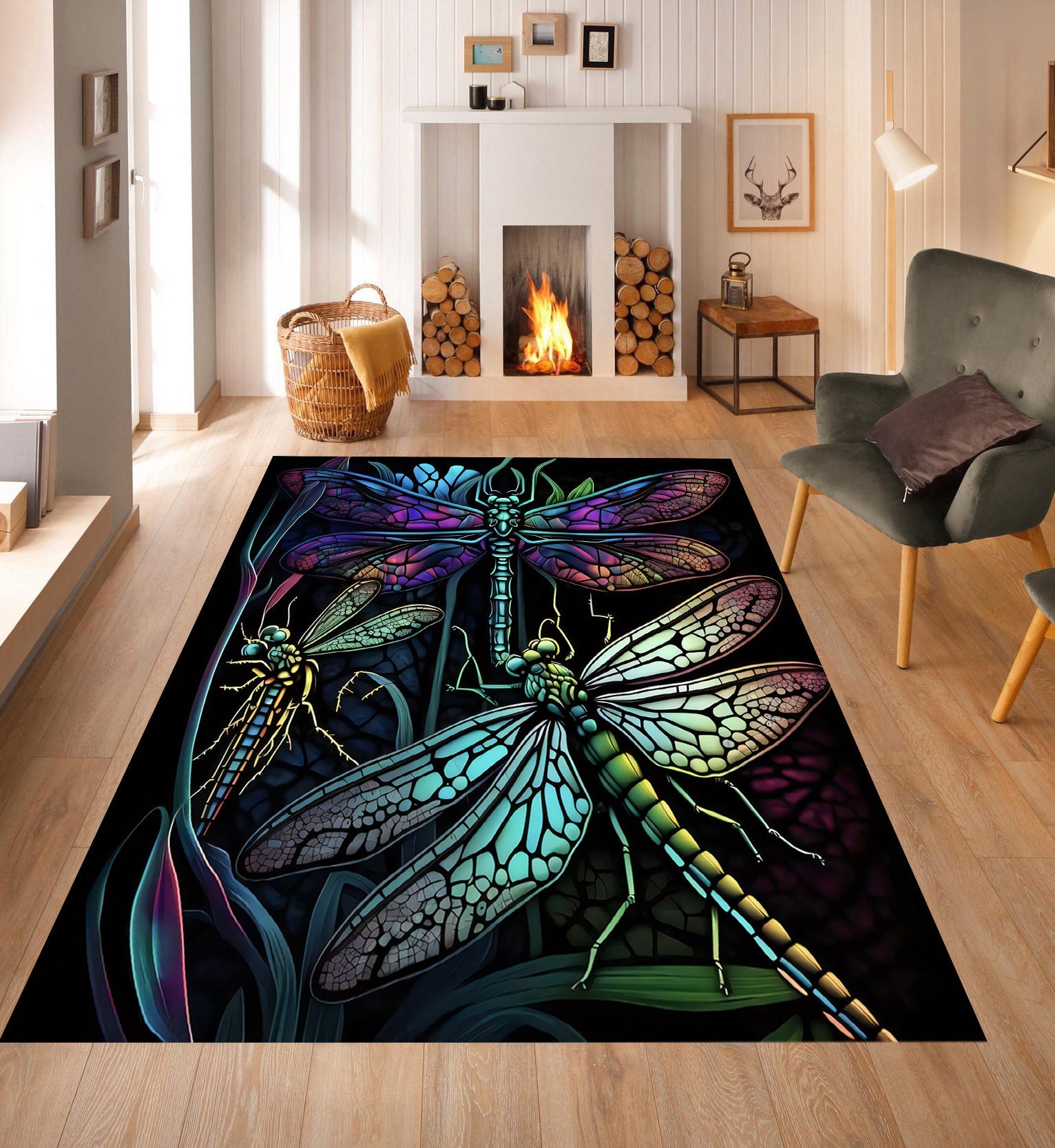3D Dragonfly Area Rug: Modern Art, Home Decor - Etsy